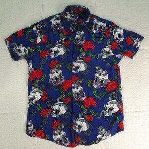 Brave Soul Blue Skull/Snake & Carnation Shirt Med